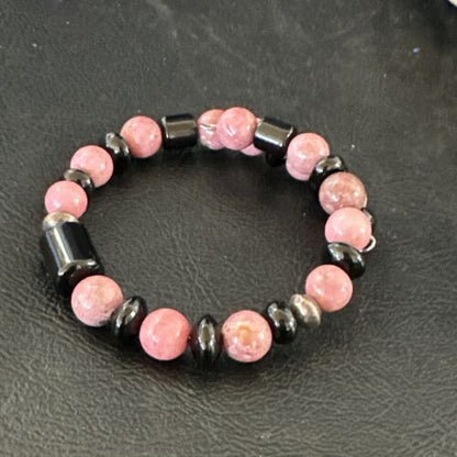 Navajo Pink Rhodochrosite Memory Wire Bracelet | Stainless Steel | Authentic Native American Handmade | 17625