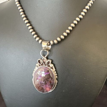 Navajo Pearls Purple Sugilite Pendant Necklace | Sterling Silver Beads | Authentic Native American Handmade | 16461