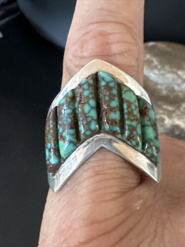 Navajo Men's Inlay Blue Spiderweb Turquoise Ring | Sterling Silver | Sz 12 | 15914