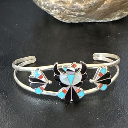 Zuni Thunderbird Bracelet | Sterling Silver Multi-Stone Inlay | Turquoise | Authentic Native American Jewelry | 15056