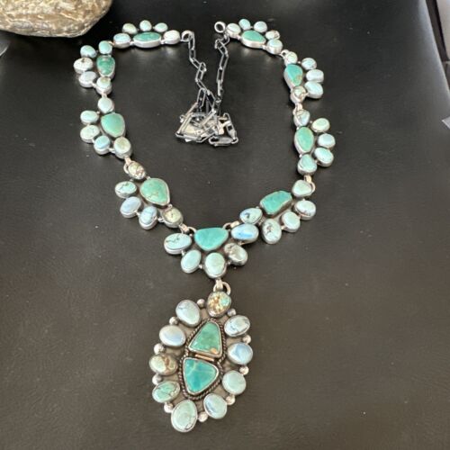 Navajo Blue Golden Hills Turquoise Lariat Necklace Pendant | 30" | Authentic Native American Handmade | 16188