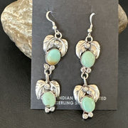 Navajo Blue Green Turquoise Dangle Earrings | Sterling Silver | 1.5" | Authentic Native American Handmade | 17385