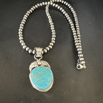 Navajo Kingman Turquoise Pendant Necklace | Sterling Silver | Native American Handmade | 15213