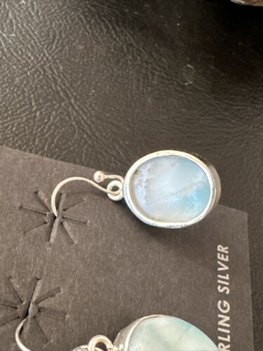 Navajo Blue Larimar Dangle Earrings | Sterling Silver | Authentic Native American Handmade | 17300