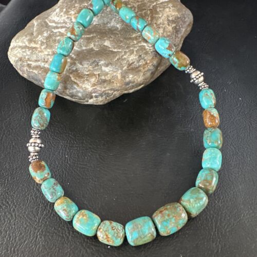 Navajo Blue Turquoise Graduated Necklace | Sterling Silver | Authentic Native American | 18" | 15268
