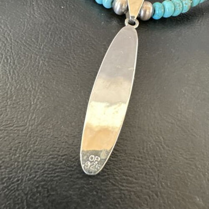 Navajo Blue Kingman Turquoise Opal Inlay Pendant | Sterling Silver Necklace | Authentic Native American Handmade | 16645 - Masha USA