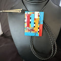 Men's Turquoise Orange Spiny Oyster Bolo Tie | Santo Domingo | Sterling Silver | 15500