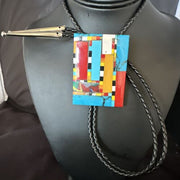 Men's Turquoise Orange Spiny Oyster Bolo Tie | Santo Domingo | Sterling Silver | 15500