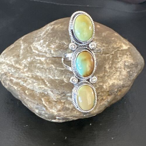 Navajo Green Royston Turquoise Multi-Stone Ring | Authentic Native American Sterling Silver | Sz 10 | 16720