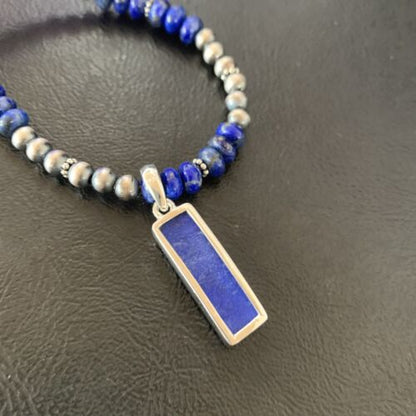 Navajo Blue Lapis Pendant with Pearls | Sterling Silver Necklace | Authentic Native American Handmade | 16934