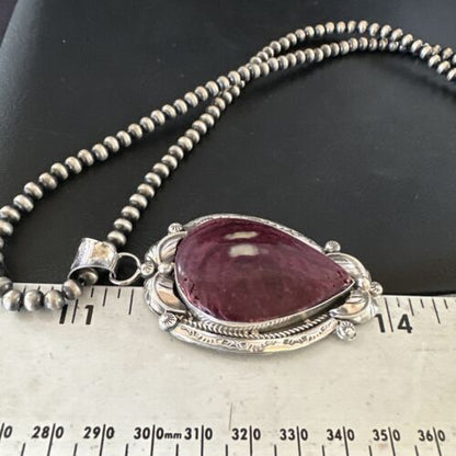 Navajo Purple Spiny Oyster Pendant Necklace | Sterling Silver | Authentic Native American Handmade | 15623