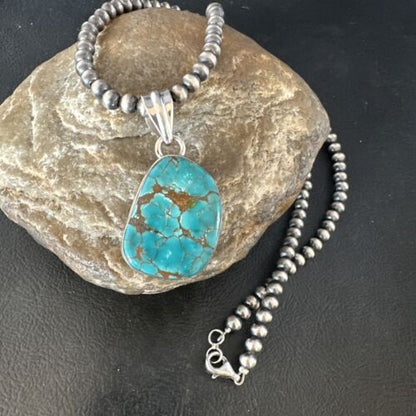 Navajo Blue Spiderweb Turquoise Pendant Necklace | Sterling Silver | Native American Handmade | 15572