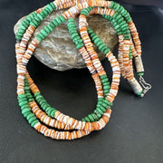Navajo Green Turquoise Spiny Oyster Necklace | Sterling Silver | Authentic Native American Handmade | 17534