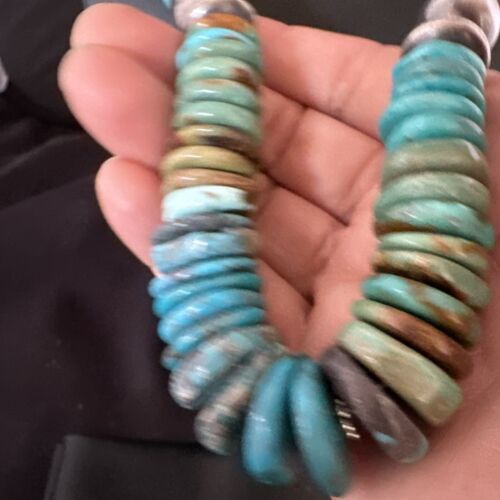 Blue-Green Turquoise Necklace | Navajo Sterling Silver | Authentic Native American Handmade | 21" | 16960