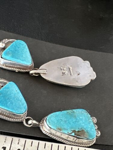 Kingman Turquoise Dangle Earrings | Navajo Handmade | Sterling Silver | Authentic Native American | 14877