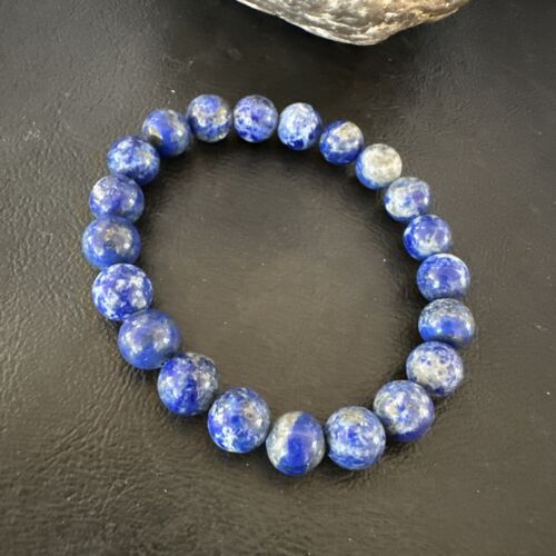 Women's Blue Denim Lapis Lazuli Stretch Bead Bracelet | 9mm | 7.5" | 16489