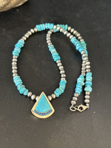 Navajo Kingman Turquoise Pendant Necklace | Sterling Silver | Native American Handmade | 14832
