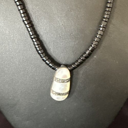 Navajo Mother of Pearl & Onyx Heishi Necklace | Sterling Silver | Authentic Native American Handmade | 18" | 15264