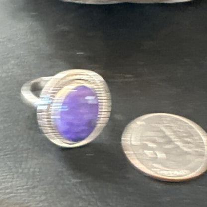 Navajo Purple Charoite Oval Ring | Sterling Silver | Sz 10 | Authentic Native American Handmade | 15542
