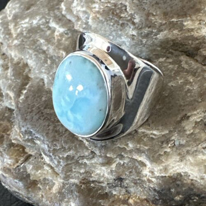 Navajo Blue Larimar Ring | Sterling Silver | Sz 7 | Authentic Native American Handmade | 17664