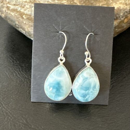 Navajo Blue Larimar Dangle Earrings | Sterling Silver | Authentic Native American Handmade | 17288