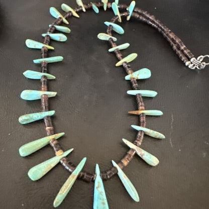 Navajo Green Turquoise Bone Bead Necklace | Sterling Silver | 20" | Authentic Native American Handmade | 17636