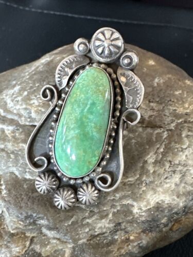 Navajo Green Turquoise Ring | Sterling Silver | Sz 8 | Authentic Native American Handmade | 15918