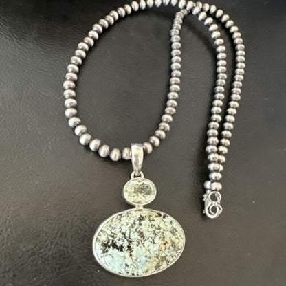Navajo Dry Creek Turquoise Topaz Pendant Necklace | Sterling Silver | Authentic Native American Handmade | 16317