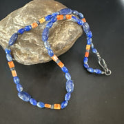 Men's Lapis Lazuli Spiny Oyster Necklace | Navajo Sterling Silver | 18" | Authentic Native American Handmade | 15265