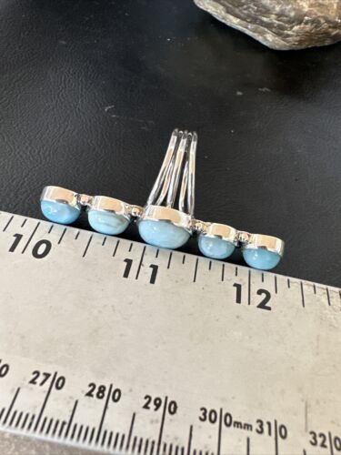 Navajo Blue Larimar Cluster Ring | Authentic Native American Sterling Silver | Multi-Stone | Sz 10.5 | 15941