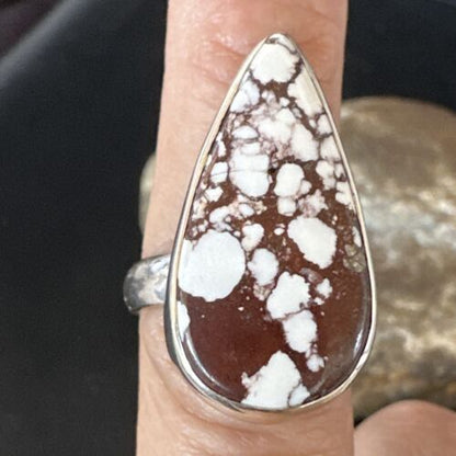 Women's Wild Horse Turquoise Ring | Navajo Sterling Silver | Sz 8 Adjustable | Authentic Native American Handmade | 15555