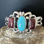 Navajo Kingman Turquoise Spiny Cuff Bracelet | Sterling Silver Tufa Cast | Authentic Native American Handmade | 16407