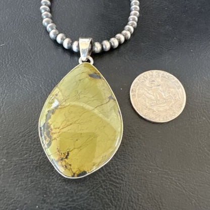 Men's Navajo Green Turquoise Pendant Necklace | Sterling Silver | Authentic Native American Handmade | 16276