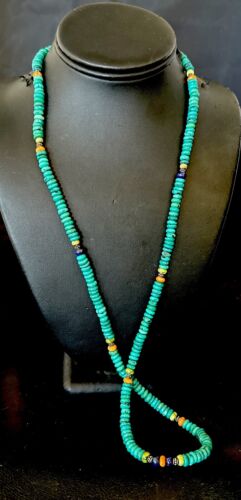 Navajo Blue Turquoise Spiny Oyster Necklace | Sterling Silver | 31" | Authentic Native American Handmade | 17487