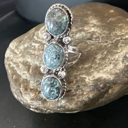 Navajo Blue Spiderweb Turquoise Multi-Stone Ring | Authentic Native American Sterling Silver | Sz 9 | 16705