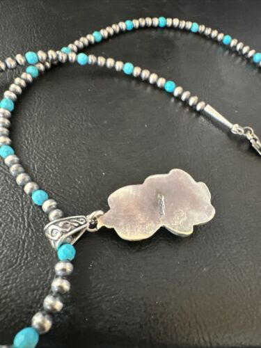 Navajo Pearls Kingman Turquoise Pendant Necklace | Sterling Silver | Authentic Native American Handmade | 14893