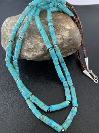 Navajo Turquoise Heishi Shell Necklace | Sterling Silver 5mm | 20" | Authentic Native American Handmade | 02157