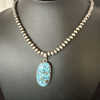 Navajo Blue Spiderweb Turquoise Pendant Necklace | Sterling Silver | Authentic Native American Handmade | 17028