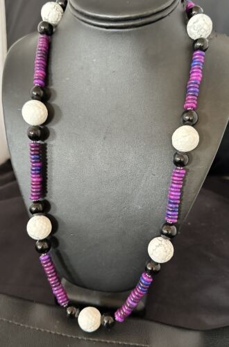 Navajo Purple Sugilite Onyx Howlite Bead Necklace | Sterling Silver | 25" | Authentic Native American Handmade | 16948