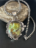 Navajo Green Turquoise Necklace | Sterling Silver | Authentic Native American Handmade | 15035