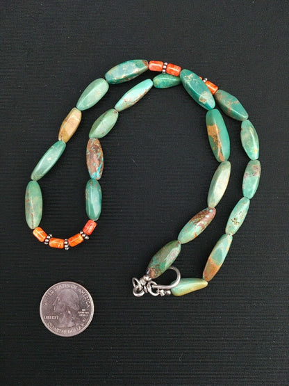 Navajo Royston Turquoise Spiny Necklace | Sterling Silver | Authentic Native American Handmade | 18" | 4774