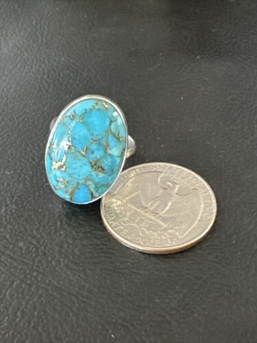 Navajo Blue Mojave Turquoise Ring | Sterling Silver | Adjustable Sz 8 | Authentic Native American Handmade | 15714