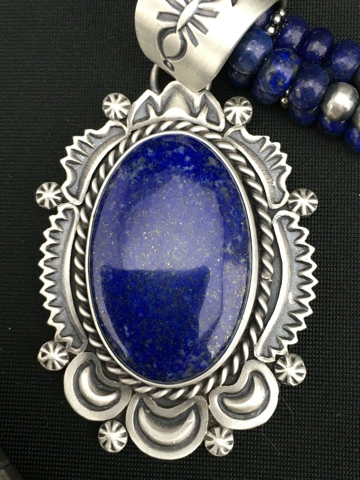 Navajo Lapis Lazuli Multi-Strand Necklace Pendant | Sterling Silver | Authentic Native American Handmade | 1273