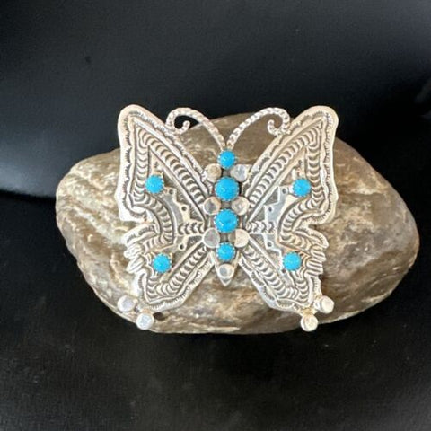 Adjustable Women's Turquoise Navajo Sterling Silver Butterfly Ring Size 7 16171