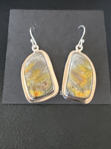 Navajo Bumblebee Jasper Earrings | Sterling Silver | Authentic Native American Handmade | 15829