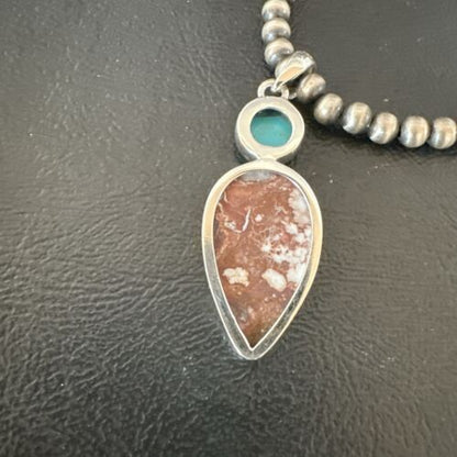 Navajo Wild Horse Blue Kingman Turquoise Necklace | Sterling Silver | Authentic Native American Handmade | 17318