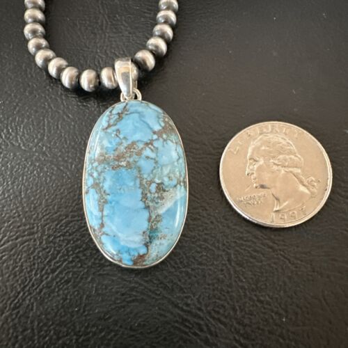 Navajo Blue Spiderweb Turquoise Pendant Necklace | Sterling Silver | Authentic Native American Handmade | 17025