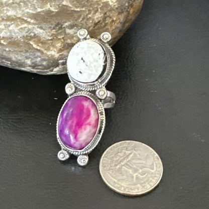 Navajo White Buffalo Turquoise Sugilite Ring | Authentic Native American Sterling Silver | Multi-Stone | Sz 7 | 16719 - Masha USA