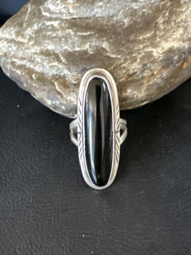 Navajo Black Onyx Ring | Sterling Silver | Sz 9.5 | Authentic Native American Handmade | 15184