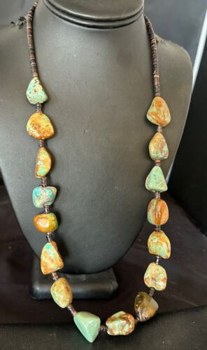 Navajo Green Turquoise Chunky Pearls Necklace | Sterling Silver Shell | 27" | Authentic Native American Handmade | 17397